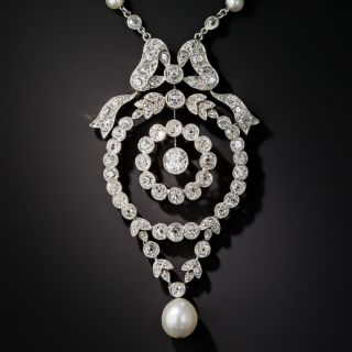 Edwardian Diamond and Natural Pearl Necklace - GIA - 1