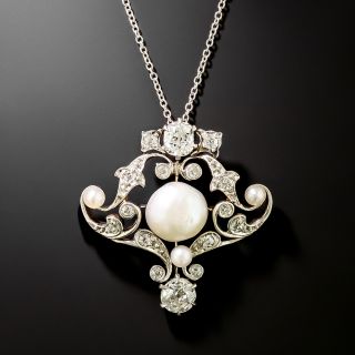 Edwardian Diamond and Natural Pearl Pendant - 2