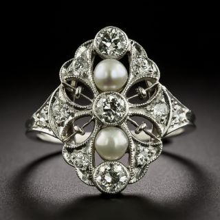 Edwardian Diamond and Pearl Dinner Ring - 2