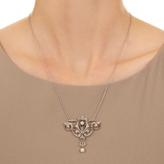 Edwardian Diamond and Pearl Drop Necklace