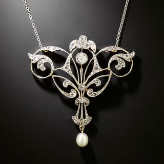 Edwardian Diamond and Pearl Drop Necklace - 2