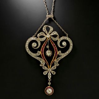 Edwardian Diamond and Ruby* Bow and Scroll Necklace - 4