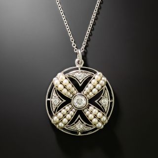 Edwardian Diamond and Seed Pearl Circle Pendant - 3
