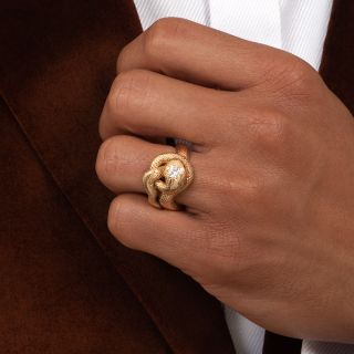 Edwardian Diamond-Headed Coiled Snake Ring by Larter & Sons