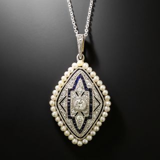 Edwardian Diamond, Natural Pearl and Sapphire* Pendant - 3