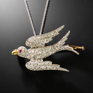Edwardian Diamond Swallow Pendant/Brooch - 2