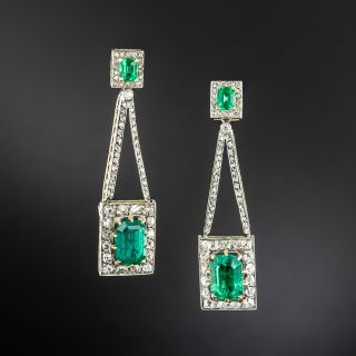 Edwardian Emerald and Diamond Drop Earrings - GIA - 2
