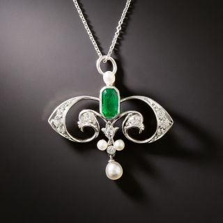 Edwardian Emerald, Pearl and Diamond Pendant - 2