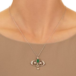 Edwardian Emerald, Pearl and Diamond Pendant