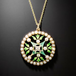Edwardian Enamel and Natural Pearl Necklace by Riker Bros. - 2