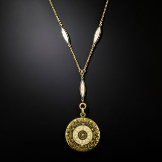 Edwardian Enameled Locket Necklace by Wordley Allsop-Bliss - 3