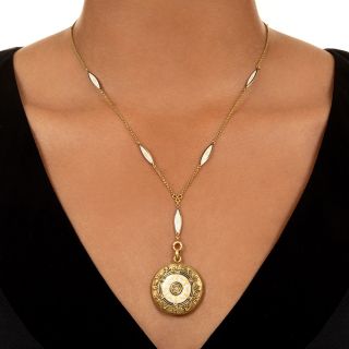 Edwardian Enameled Locket Necklace by Wordley Allsop-Bliss