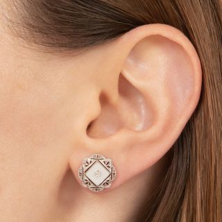 Edwardian Mother-of-Pearl and Diamond Stud Earrings