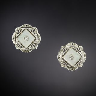 Edwardian Mother-of-Pearl and Diamond Stud Earrings - 2