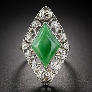 Edwardian Natural Jade and Diamond Dinner Ring - 5