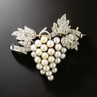 Edwardian Natural Pearl and Diamond Grape Cluster Brooch - 2