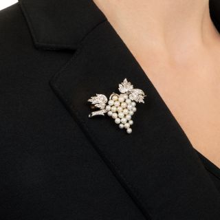 Edwardian Natural Pearl and Diamond Grape Cluster Brooch