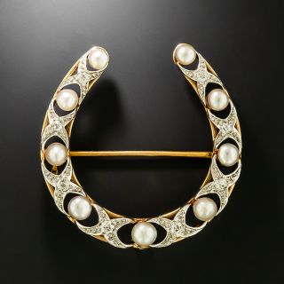 Edwardian Natural Pearl and Diamond Horseshoe Brooch by Allsopp & Allsopp - 2