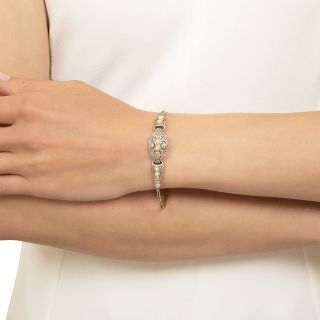 Edwardian Natural Pearl and Diamond Link Bracelet