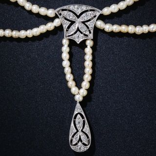 Edwardian Natural Pearl and Diamond Necklace - GIA - 8