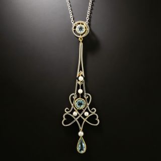 Edwardian Pearl and Aquamarine Celtic Knot Lavaliere - 2
