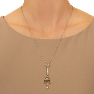 Edwardian Pearl and Aquamarine Celtic Knot Lavaliere