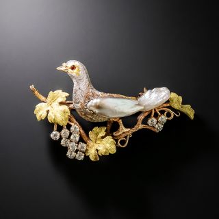 Edwardian Pearl and Diamond Bird Brooch - 2