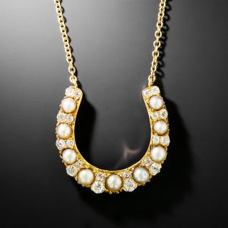 Edwardian Pearl and Diamond Horseshoe Necklace - 2