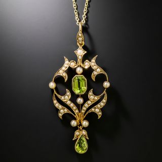 Edwardian Peridot and Seed Pearl Necklace - 3