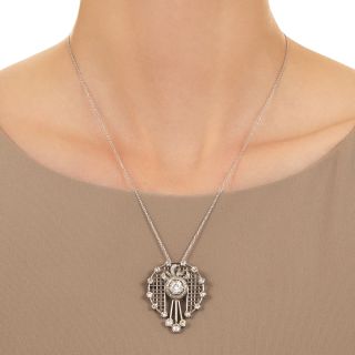 Edwardian Platinum Diamond Pendant Necklace/Brooch 
