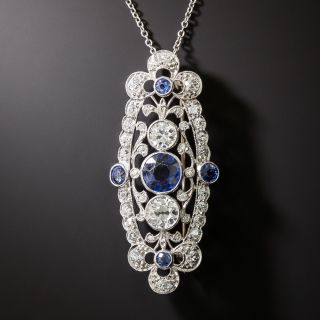 Edwardian Rare Yogo Sapphire and Diamond Pendant/Brooch - 2