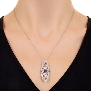 Edwardian Rare Yogo Sapphire and Diamond Pendant/Brooch