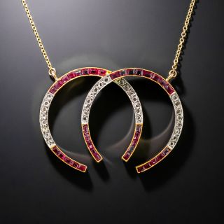 Edwardian Ruby and Diamond Double Lucky Horseshoe Necklace - 3