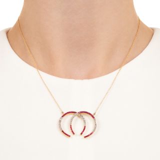 Edwardian Ruby and Diamond Double Lucky Horseshoe Necklace
