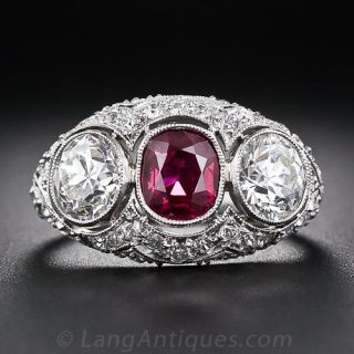 Edwardian Ruby and Diamond Ring - AGL - 1