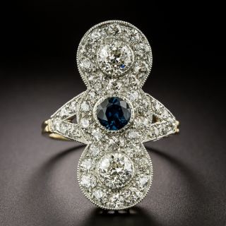 Edwardian Sapphire and Diamond Three-Stone Dinner Ring - 2