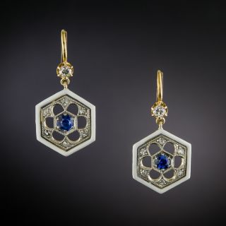 Edwardian Sapphire, Diamond and White Enamel Earrings - 2