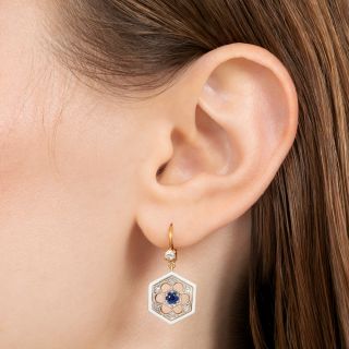 Edwardian Sapphire, Diamond and White Enamel Earrings