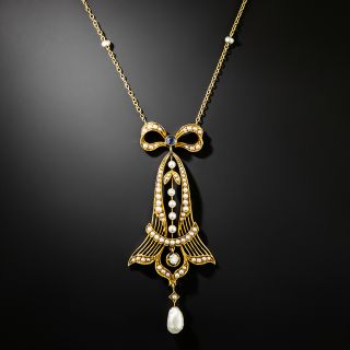 Edwardian Seed Pearl, Diamond and Sapphire Pendant - 2