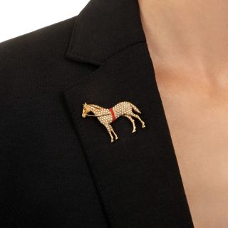 Edwardian Seed Pearl Horse Pin by Sloan & Co.