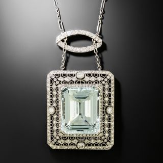 Edwardian-Style 25.00 Carat Aquamarine and Diamond Necklace - 2