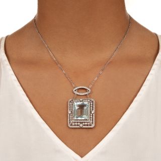 Edwardian-Style 25.00 Carat Aquamarine and Diamond Necklace