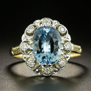 Edwardian-Style Aquamarine and Diamond Halo Ring - 1