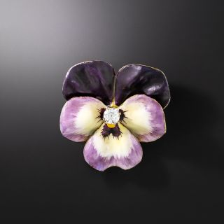 Edwardian-Style Enamel Pansy & Diamond Brooch by Somers-Ernst Co. - 2