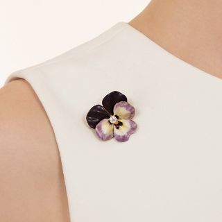 Edwardian-Style Enamel Pansy & Diamond Brooch by Somers-Ernst Co.