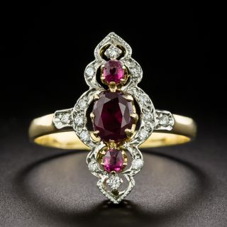 Edwardian-Style Ruby and Diamond Scroll Ring - 2