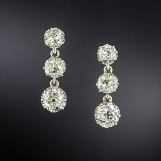 Edwardian-Style Three-Diamond Dangle Earrings - GIA - 2