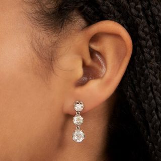 Edwardian-Style Three-Diamond Dangle Earrings - GIA