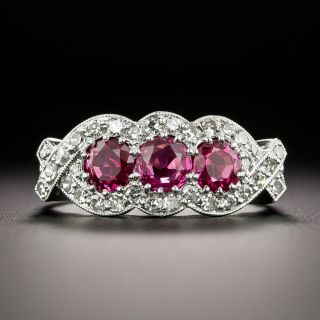 Edwardian-Style Three-Stone Burmese Ruby and Diamond Ring - 2