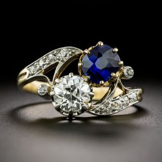 Edwardian Toi et Moi No-Heat Sapphire and Diamond Ring - GIA - 2